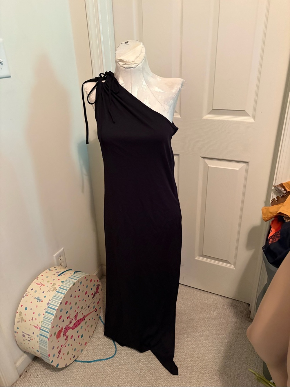 Kappi Black One-Shoulder Maxi Dress with Tie Detail Vintage size M (8-10)